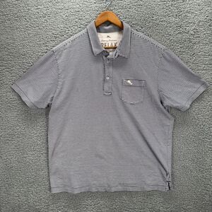 Tommy Bahama Polo Shirt Mens Large Blue White Striped Short Sleeve Cotton